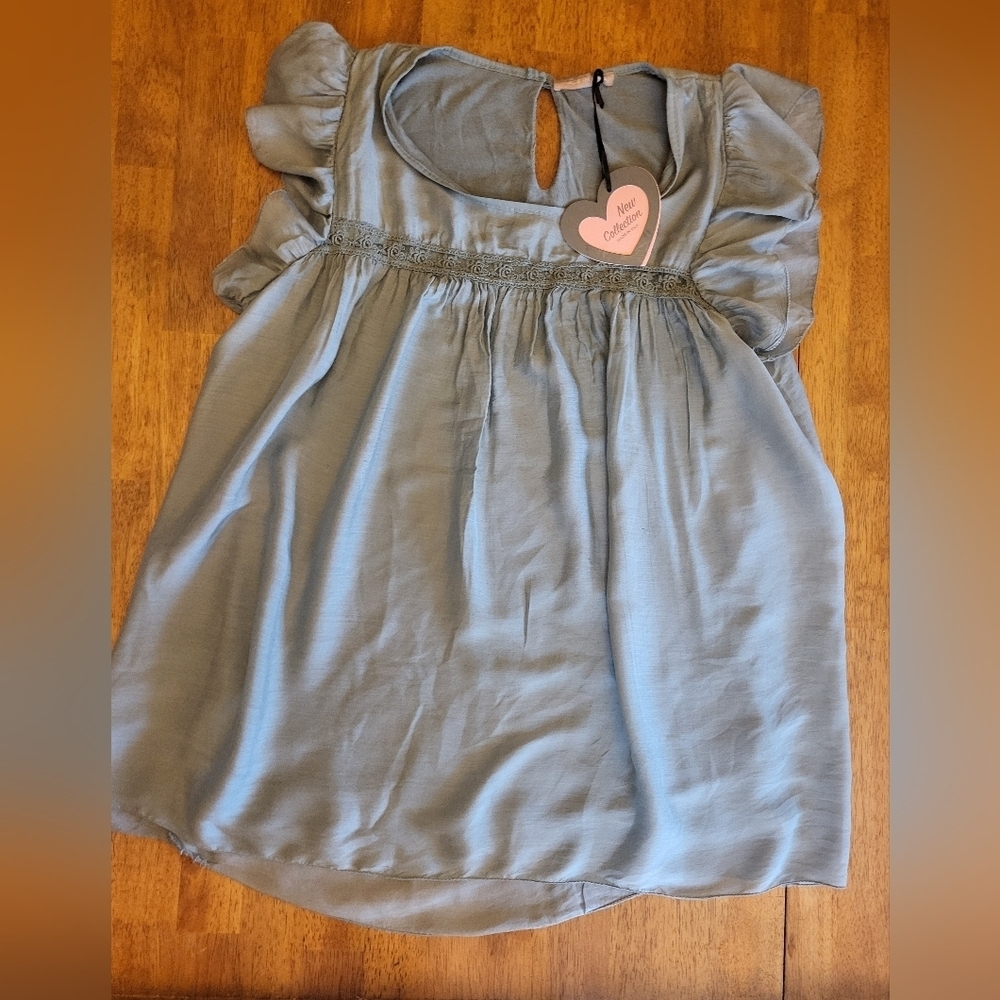 Charming Blue Ruffle Sleeve Top